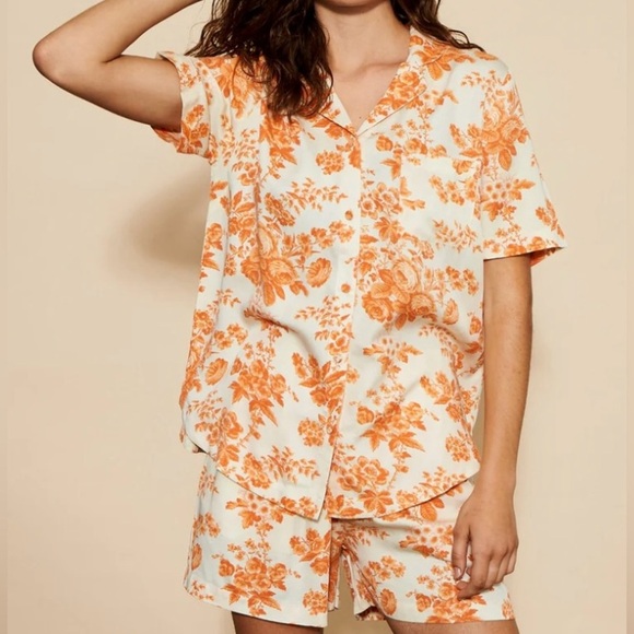 UnderProtection Wilda Short Sleeve and Shorts Pajama set Womens Small Orange NEW - Picture 1 of 16